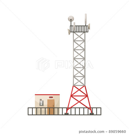 Vector illustration of a cellular communication tower. 5G, 4g signal distribution. The Internet. Modern technologies. Flat style 89859660