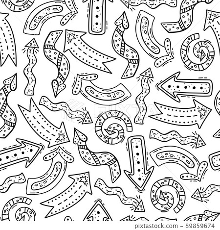 Hand drawn vector seamless pattern with creative arrows. Decorative background. Hand drawn vector seamless pattern with creative arrows. Decorative background. 89859674