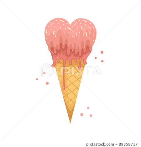Vector illustration of heart-shaped ice cream for Valentine's day. Flat style 89859717