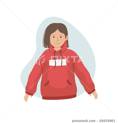 Vector illustration of a girl in a pink hoodie. Winter clothing. 89859865