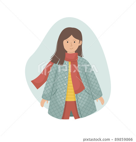 Vector illustration of a girl in a sintepon coat and a knitted scarf. Winter clothing. 89859866