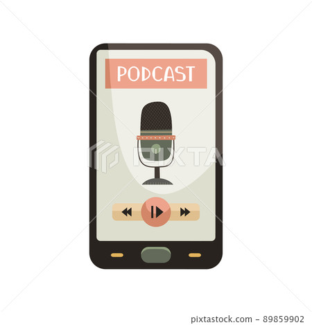 Vector illustration of a smartphone with a podcast app. Blogging. A modern profession. Flat style illustration Vector illustration of a smartphone with a podcast app. Blogging. A modern profession. Flat style illustration 89859902