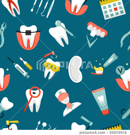 Vector seamless pattern with dentistry icons. Dental background Vector seamless pattern with dentistry icons. Dental background 89859916