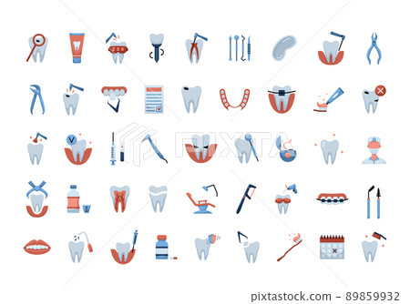 Vector set with flat color dentistry icons 89859932