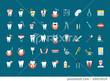 Vector set with flat color dentistry icons - Stock Illustration ...