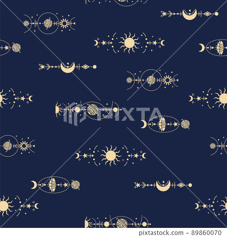 Vector magic seamless pattern with mystery symbols. Magical background Vector magic seamless pattern with mystery symbols. Magical background 89860070