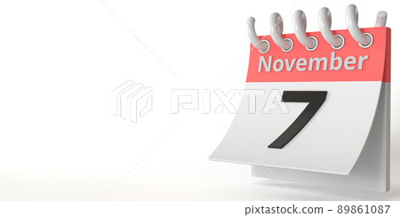 November 7 date on a tear-off calendar, 3d rendering 89861087