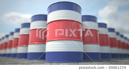 Many barrels with flag of Costa Rica. Oil or chemical industry supply related 3D rendering Many barrels with flag of Costa Rica. Oil or chemical industry supply related 3D rendering 89861259