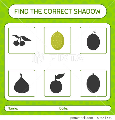 Find the correct shadows game with jackfruit. worksheet for preschool kids, kids activity sheet 89861350