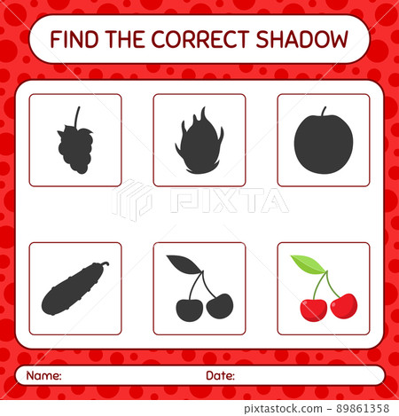 Find the correct shadows game with cherry. worksheet for preschool kids, kids activity sheet 89861358