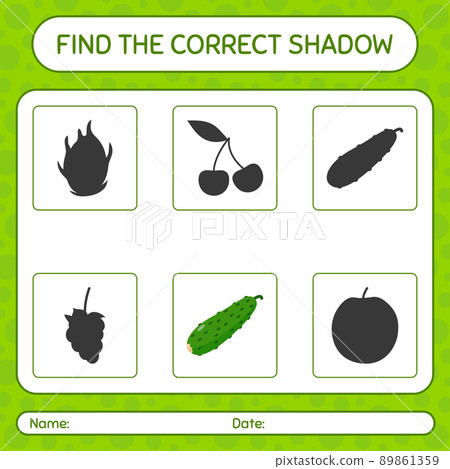 Find the correct shadows game with cucumber. worksheet for preschool kids, kids activity sheet Find the correct shadows game with cucumber. worksheet for preschool kids, kids activity sheet 89861359