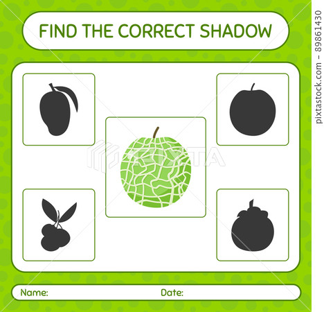 Find the correct shadows game with melon. worksheet for preschool kids, kids activity sheet 89861430