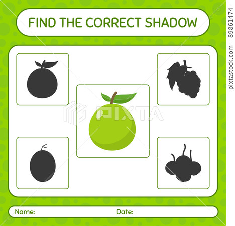 Find the correct shadows game with guava. worksheet for preschool kids, kids activity sheet 89861474