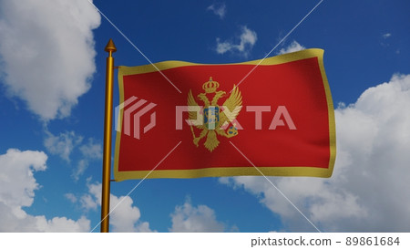 National flag of Montenegro waving 3D Render with flagpole and blue sky, Republic of Montenegro flag textile or Zastava Crne Gore, coat of arms Montenegro independence day, Montenegrin National flag of Montenegro waving 3D Render with flagpole and blue sky, Republic of Montenegro flag textile or Zastava Crne Gore, coat of arms Montenegro independence day, Montenegrin 89861684