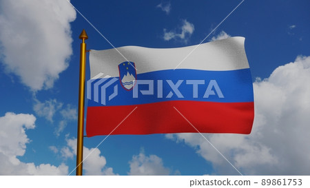 National flag of Slovenia waving 3D Render with flagpole and blue sky, Republic of Slovenia flag textile, slovene zastava Slovenije, coat of arms Slovenia independence day, Slovene tricolor National flag of Slovenia waving 3D Render with flagpole and blue sky, Republic of Slovenia flag textile, slovene zastava Slovenije, coat of arms Slovenia independence day, Slovene tricolor 89861753