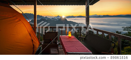 Camping and tent on terrace in hut in Japo village 89861816