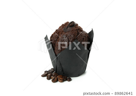 Tasty chocolate muffin isolated on white background 89862641