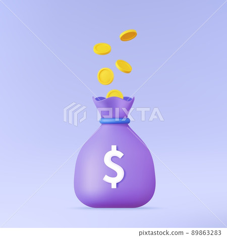 Coins float in bag money icon. Coins float in bag money icon. 89863283