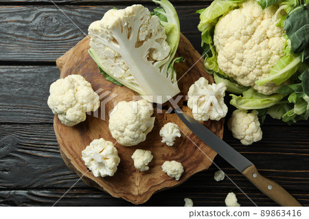 Concept of tasty food with cauliflower on wooden background Concept of tasty food with cauliflower on wooden background 89863416