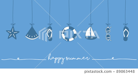 happy summer holiday banner design with hanging utensils 89863448