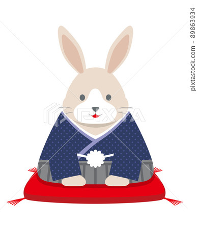 兔年的新年賀卡材料,日本服裝的兔子問候 兔年的新年賀卡材料,日本服裝的兔子問候 89863934