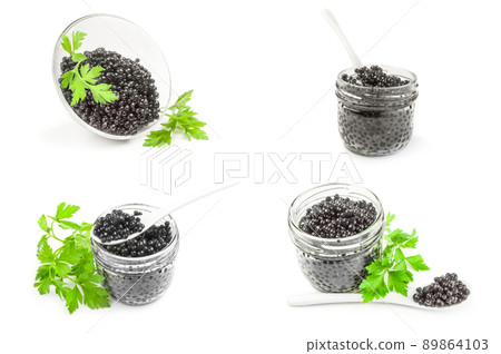Collection of black fish eggs isolated on a white background cutout Collection of black fish eggs isolated on a white background cutout 89864103
