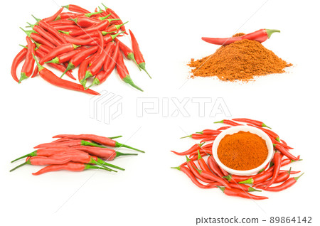 Collage of hot spices isolated on a white background cutout Collage of hot spices isolated on a white background cutout 89864142