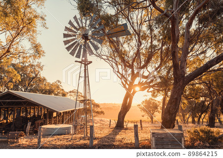 Old rusty windmill on a farm in McLaren Valley 89864215