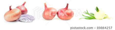 Group of Fresh onion bulbs over a white background Group of Fresh onion bulbs over a white background 89864257