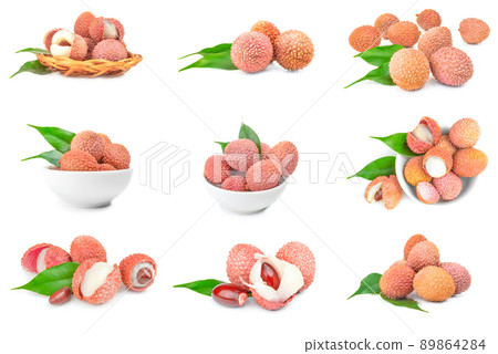 Collage of lychee isolated on a white cutout Collage of lychee isolated on a white cutout 89864284