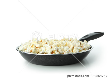 Pan with popcorn isolated on white background Pan with popcorn isolated on white background 89864757