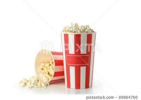 Cups with popcorn isolated on white background Cups with popcorn isolated on white background 89864760