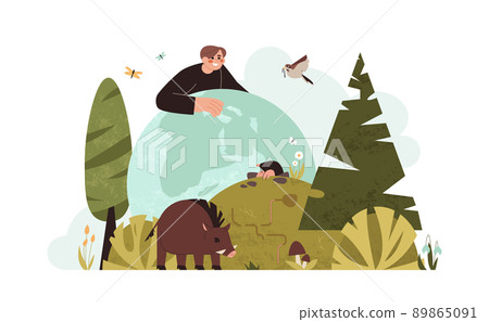 Flat ecosystem and biodiversity with wild animals, mammals and birds Flat ecosystem and biodiversity with wild animals, mammals and birds 89865091