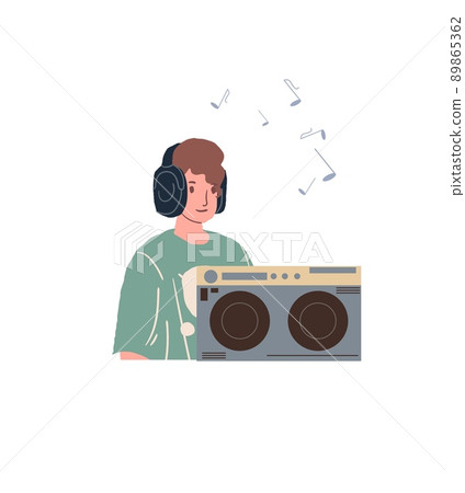 Cartoon flat character with boombox,hobbies and leisure vector illustration concept Cartoon flat character with boombox,hobbies and leisure vector illustration concept 89865362
