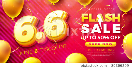 Shopping Day Flash Sale Design with 3d 6.6 Number and Party Balloon on Red Background. Vector 6 June Special Offer Illustration for Coupon, Voucher, Banner, Flyer, Promotional Poster, Invitation or Shopping Day Flash Sale Design with 3d 6.6 Number and Party Balloon on Red Background. Vector 6 June Special Offer Illustration for Coupon, Voucher, Banner, Flyer, Promotional Poster, Invitation or 89866299