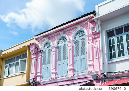 Phuket old town with Building Sino Portuguese architecture at Phuket Old Town area Phuket, Thailand. 89867640