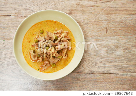 pork curry with eggplant in coconut milk or Panang Thai food on plate pork curry with eggplant in coconut milk or Panang Thai food on plate 89867648