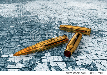 3D golden bullets on the surface of an old table 3D golden bullets on the surface of an old table 89867903