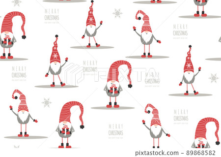 Christmas pattern with cute gnomes in red hats. 89868582