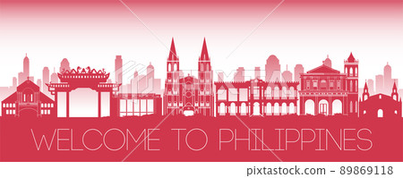Philippines famous landmarks by silhouette style Philippines famous landmarks by silhouette style 89869118
