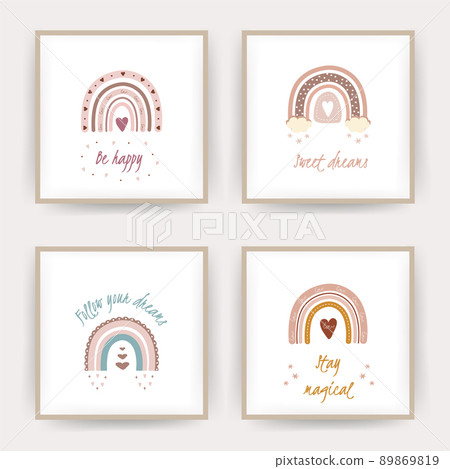 Posters with boho rainbows. Lettering Sweet dreams and be happy. 89869819