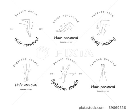 Female smooth legs. Hair removal. Laser and wax epilation. Vector Illustration of elegant feet in a trendy minimalist style. Linear logo for beauty studio or sugaring salon. Skin care concept Female smooth legs. Hair removal. Laser and wax epilation. Vector Illustration of elegant feet in a trendy minimalist style. Linear logo for beauty studio or sugaring salon. Skin care concept 89869838