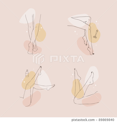 Hair removal. Linear female smooth legs. Woman body care. Vector Illustration of elegant feet in a trendy minimalist style. Epilation, beauty and health concept 89869840