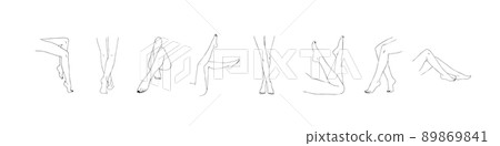Female legs collection. Hand drawn linear woman feet in different poses. Vector Illustration of elegant icons in a trendy minimalist style 89869841