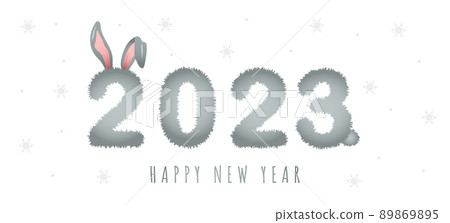 2023 year of rabbit. Large numbers with cute bunny ears. Chinese New Year symbol. Festive greeting card. Vector illustration isolated on white background 89869895