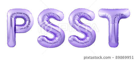 PSST gossip lettering concept made of inflatable balloons isolated on white background PSST gossip lettering concept made of inflatable balloons isolated on white background 89869951