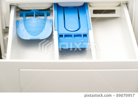 Washing machine dispenser. Tray for washing powder in the washing machine. close up 89870957