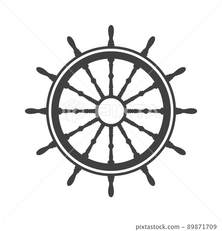 Vintage steering wheel. Ship, yacht retro wheel symbol. Nautical rudder icon. Marine design element. Vector illustration 89871709