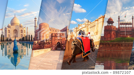 Taj Mahal, Agra Fort, AmberFort and Red Fort of Dehli - main views of India 89872107