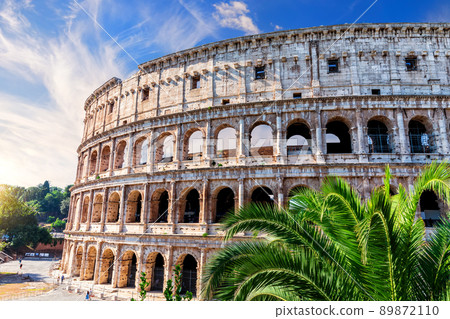 Roman Coliseum under the clouds, side view with no people 89872110